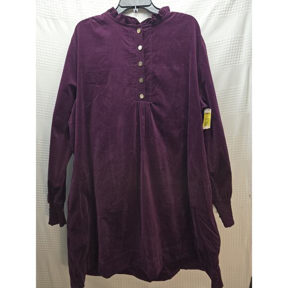 Draper James Dresses & Skirts - Draper James RSVP-Long Sleeve Ruffle Aubergine Corduroy A-Line Dress Size XXL